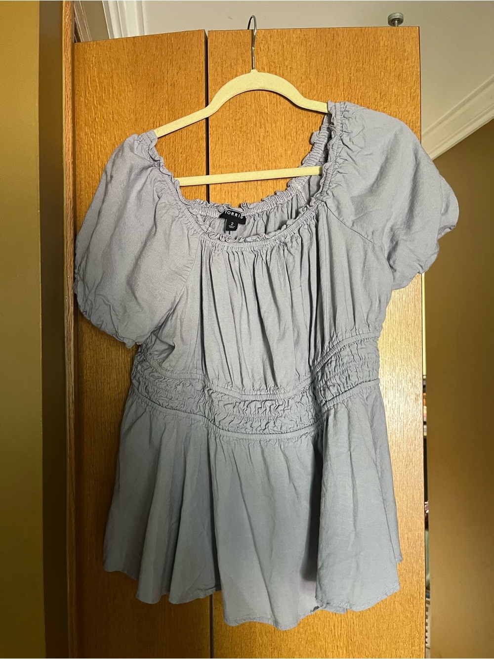 Like new Torrid size 2 Blue/Gray Smocked Waist Peasant Top